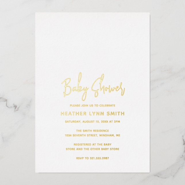 Elegant Script Modern Minimalist Baby Shower Gold (Front)