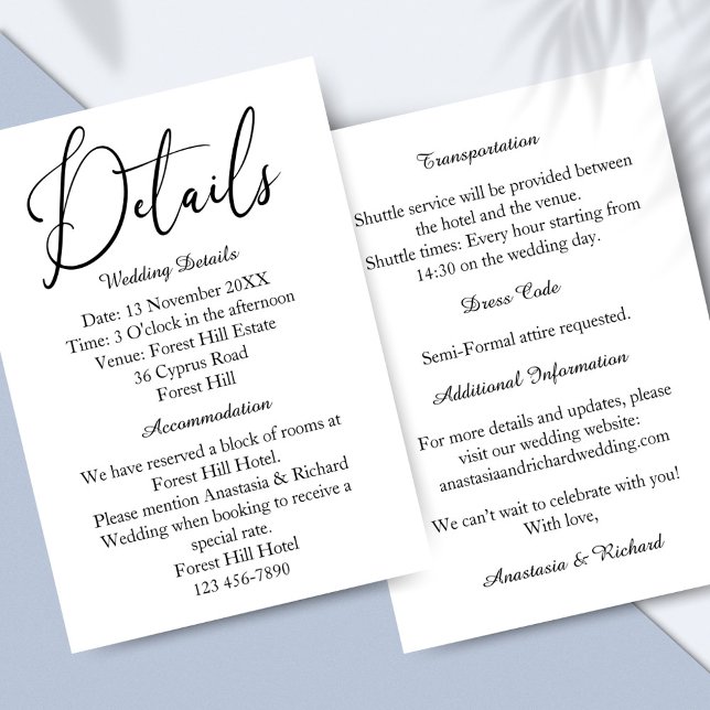 Elegant Script Modern Minimalist Wedding Details Enclosure Card (Elegant Script Modern Minimalist Wedding Details Enclosure Card)