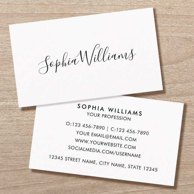 Elegant Script Modern Minimalist White Business Card (Creator Uploaded)