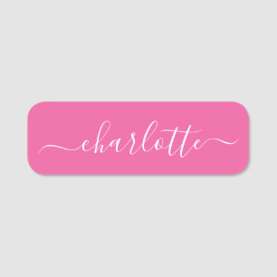 Elegant Script Modern Name Personalised Hot Pink Name Tag