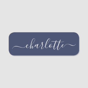 Elegant Script Modern Name Personalised Navy Blue Name Tag