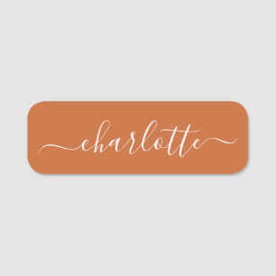 Elegant Script Modern Name Personalised Orange Name Tag