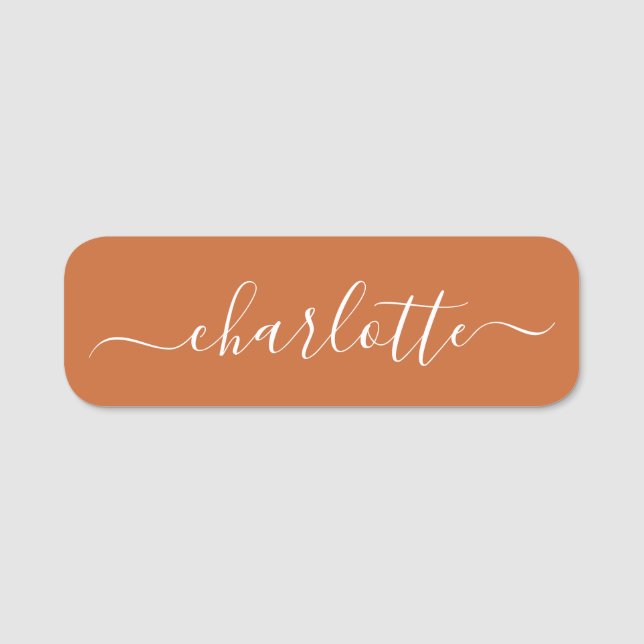 Elegant Script Modern Name Personalised Orange Tag (Front)