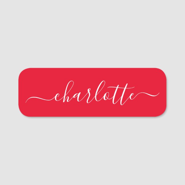 Elegant Script Modern Name Personalised Red Name Tag (Front)