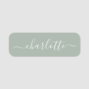 Elegant Script Modern Name Personalised Sage Green Name Tag
