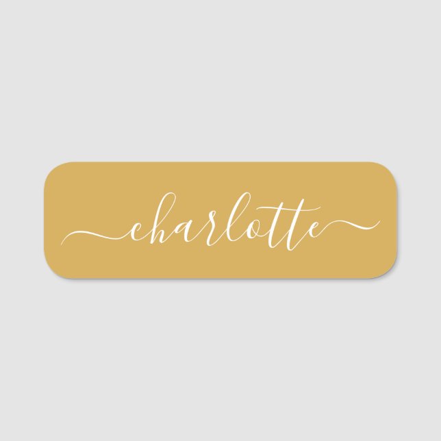 Elegant Script Modern Name Personalised Yellow Tag (Front)