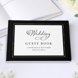 Elegant Script Modern Names Wedding Black &  White Guest Book