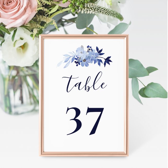 Elegant Script Modern Navy Blue Minimalist Wedding Table Number (Creator Uploaded)