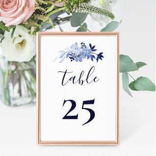Elegant Script Modern Navy Blue Minimalist Wedding Table Number
