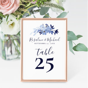 Elegant Script Modern Navy Blue Minimalist Wedding Table Number