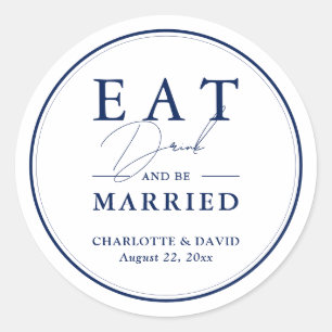 Elegant Script Modern Navy Blue Wedding Classic Round Sticker