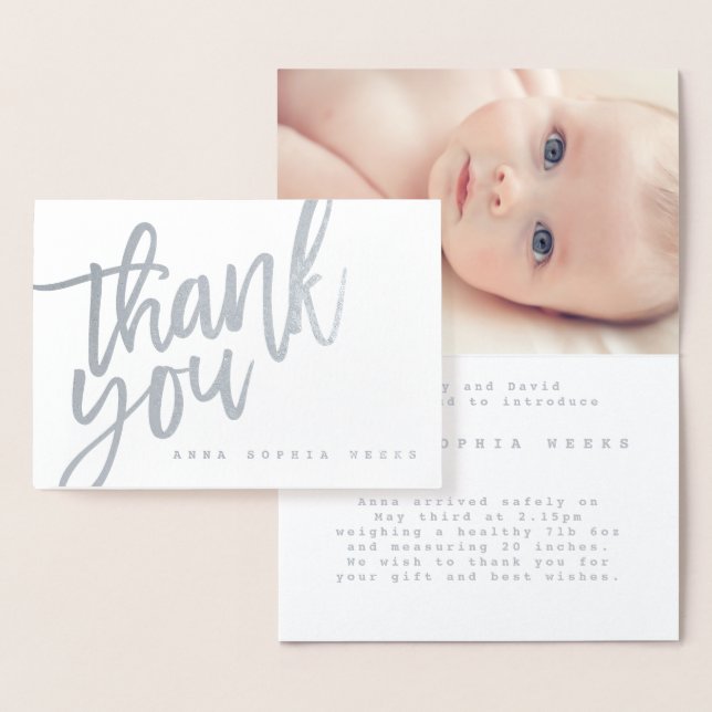Elegant script modern photo birth announcement (Display)