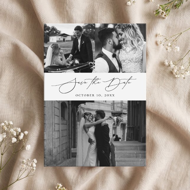 Elegant Script Modern Photo Collage Wedding Save The Date (Creator Uploaded)