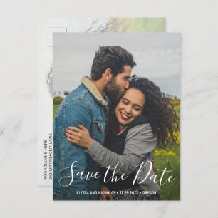 Elegant Script Modern Photo Wedding Save the Date Announcement Postcard
