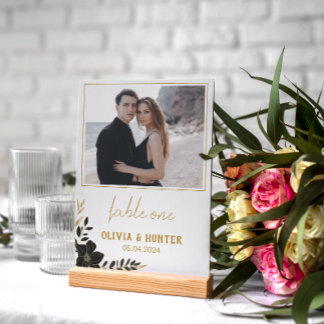 Elegant Script Modern Photo Wedding Table Number
