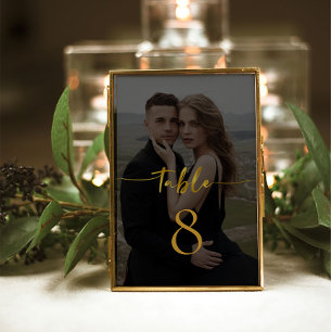 Elegant  Script Modern Photo Wedding Table Number