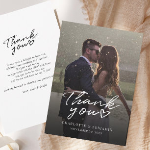 Elegant Script Modern Photo Wedding Thank You Card