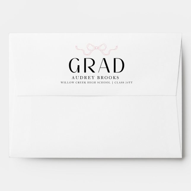 Elegant Script Modern Pink Bow Graduation Envelope (Back (Top Flap))