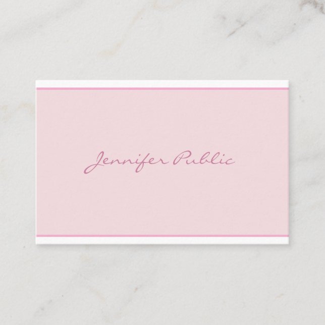 Elegant Script Modern Pink Sleek Minimal Plain Top Business Card (Front)
