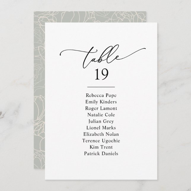 Elegant Script Modern Seating Chart Table Cards (Front/Back)