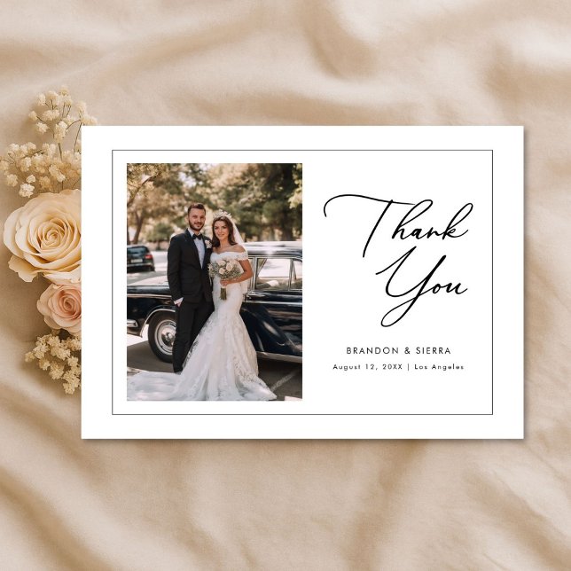 Elegant Script Modern Wedding Boho Photo  Thank You Card (Creator Uploaded)