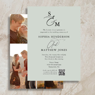 Elegant Script Monogram 4 Photo Wedding Invitation