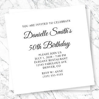 Elegant Script Monogram 50th Birthday Invitation