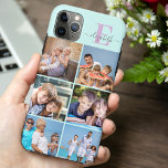 Elegant Script Monogram 6 Photo Mint and Lilac<br><div class="desc">Elegant and feminine, personalised iPhone case in mint green, lilac and grey, with 6 of your favourite photos as well as your monogram. This pretty design has a bold initial with handwritten script typography for your name. The photo template is set up for you to add 6 pictures which are...</div>
