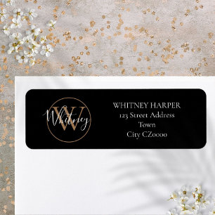 Elegant Script Monogram Black and Gold Address