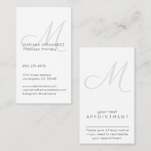 Elegant Script Monogram Black and White Vertical Appointment Card