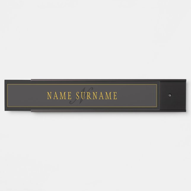 Elegant Script Monogram Black & Gold Door Sign (Front)