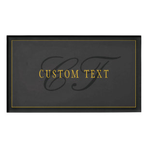 Elegant Script Monogram Black & Gold Name Tag