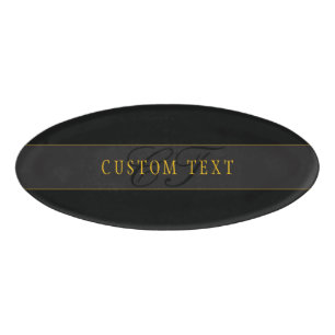 Elegant Script Monogram Black & Gold Name Tag
