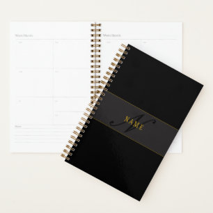 Elegant Script Monogram Black & Gold Planner