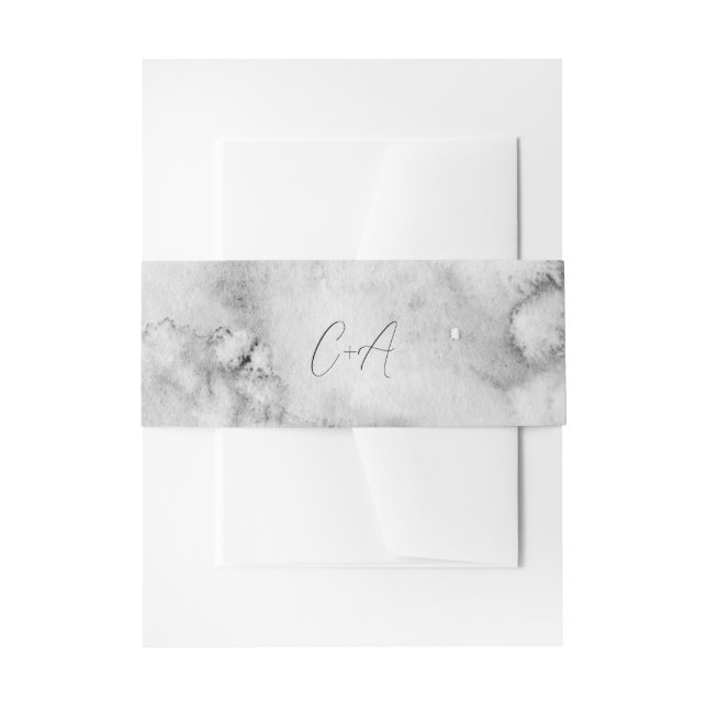 Elegant Script Monogram Black Marble  Wedding Invitation Belly Band (Front Example)