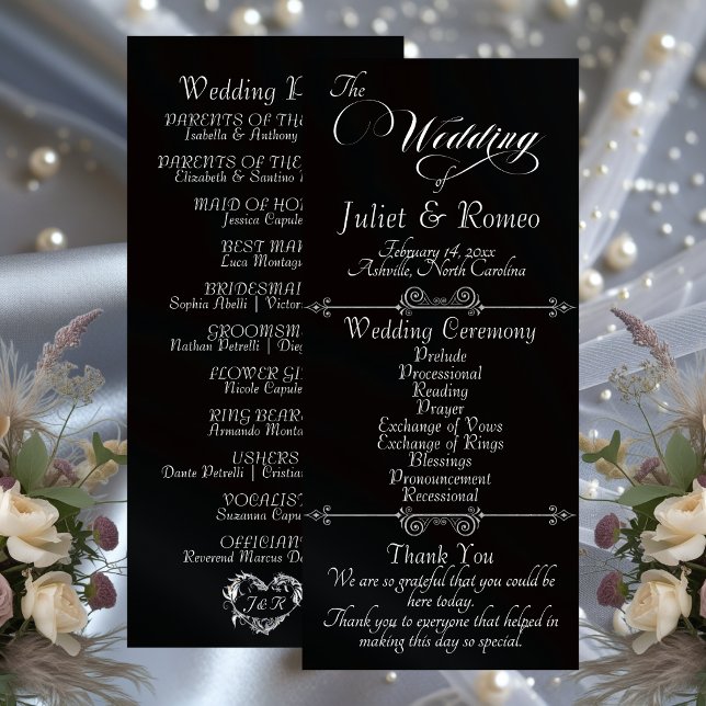 Elegant Script & Monogram - Black Wedding Programme (Creator Uploaded)