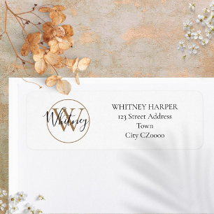 Elegant Script Monogram Black White Gold Address 