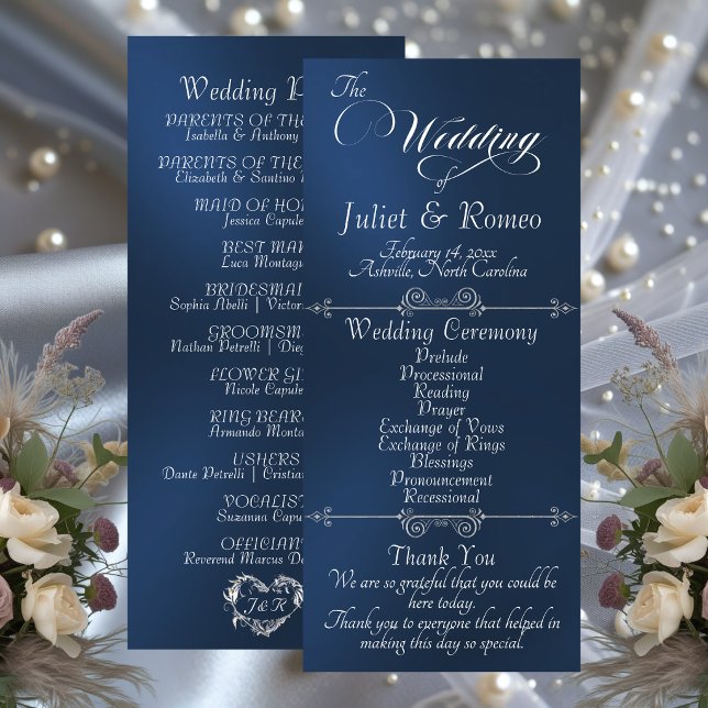 Elegant Script & Monogram - Blue Wedding Programme (Creator Uploaded)
