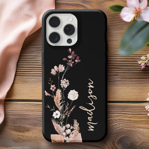 Elegant Script Monogram Boho Wildflower iPhone 14 Case
