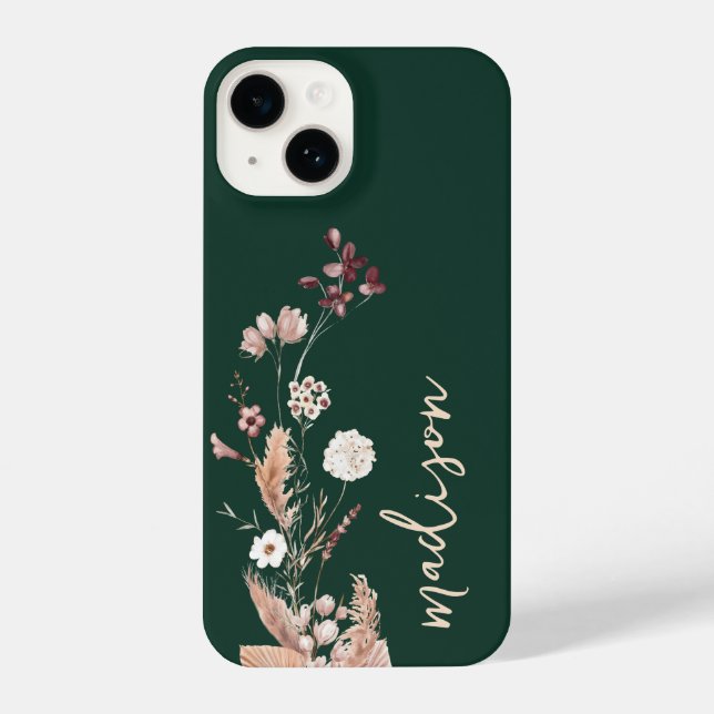 Elegant Script Monogram Boho Wildflower iPhone Case (Back)