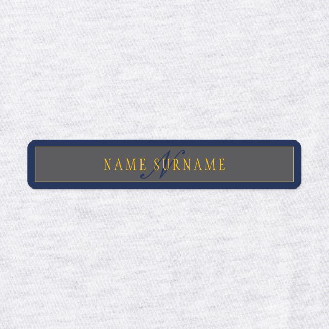 Elegant Script Monogram Dark Navy Blue Grey & Gold (Design 1)