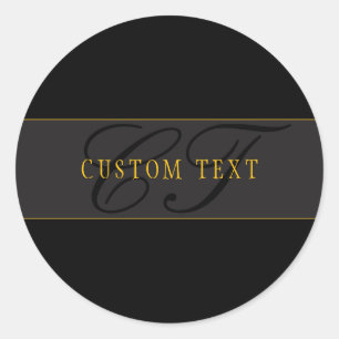 Elegant Script Monogram Dark Navy Blue Grey & Gold Classic Round Sticker