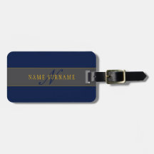 Elegant Script Monogram Dark Navy Blue Grey & Gold