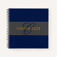 Elegant Script Monogram Dark Navy Blue Grey & Gold