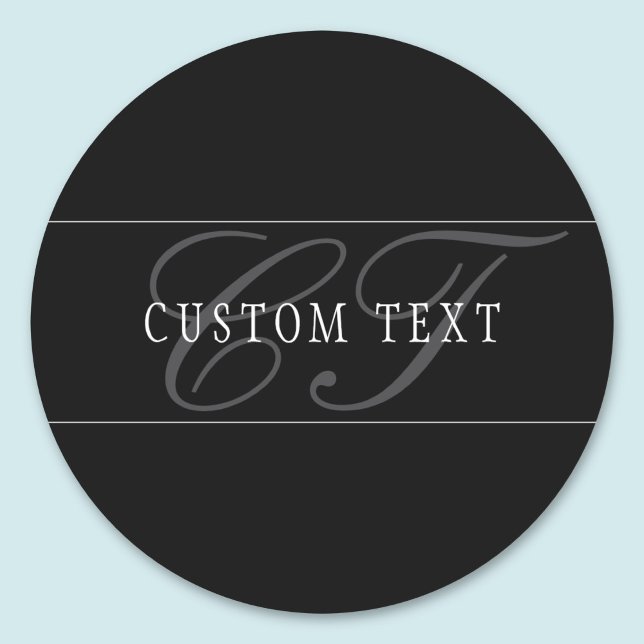 Elegant Script Monogram Editable Black Grey White Classic Round Sticker (Creator Uploaded)