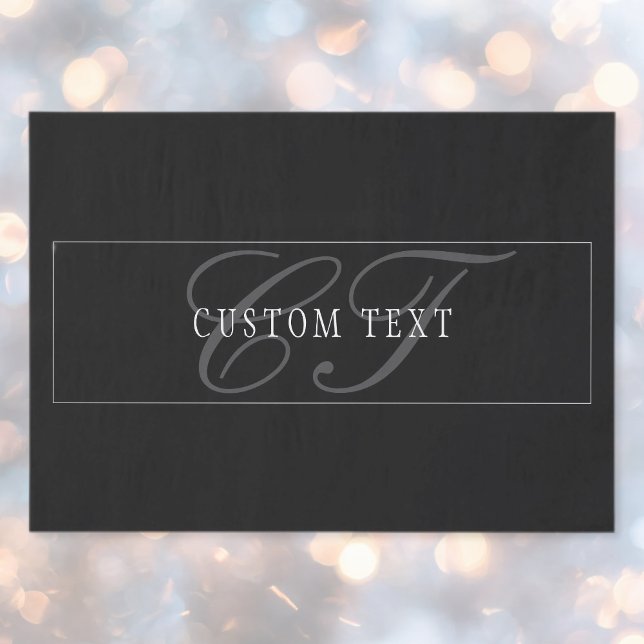 Elegant Script Monogram Editable Black Grey White Tissue Paper (Creator Uploaded)