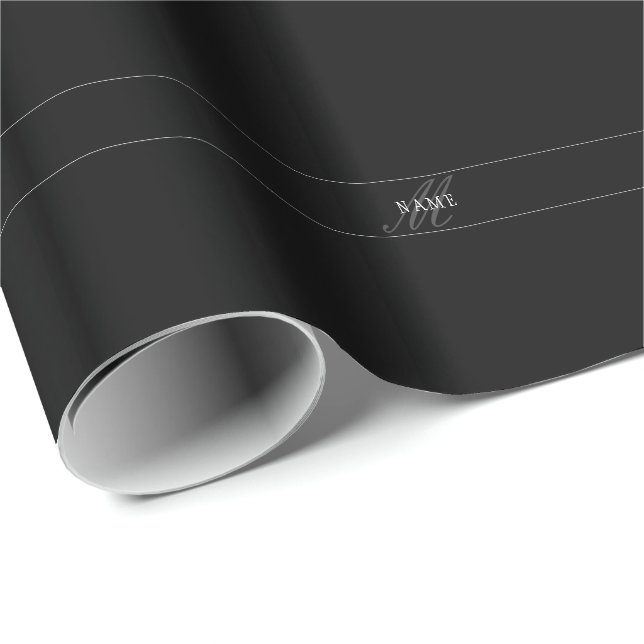 Elegant Script Monogram Editable Black Grey White Wrapping Paper (Roll Corner)