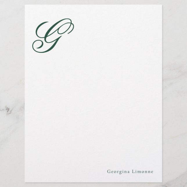 Elegant Script Monogram Emerald Green Letterhead (Front)