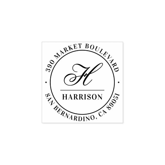 Elegant Script Monogram Family Name Return Address Rubber Stamp (Imprint)