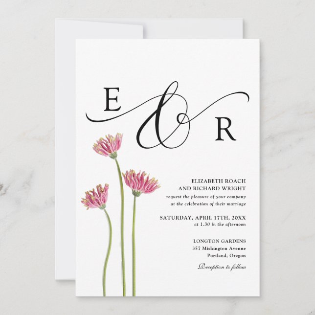 Elegant Script Monogram Floral Wildflowers Wedding Invitation (Front)
